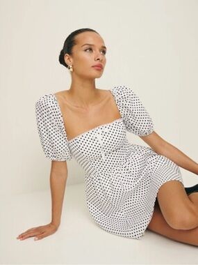 Reformation Malvina Linen Mini Polka Dot Dress